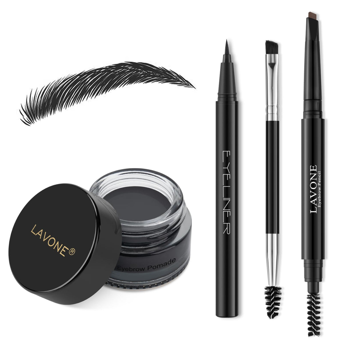 LAVONE eyebrow stamp kit ash black for quick, symmetrical brows all day
