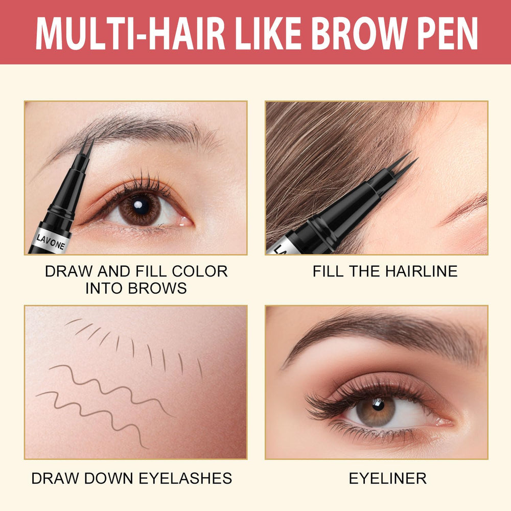 LAVONE long-wearing brow pen provides all-day hold against moisture.