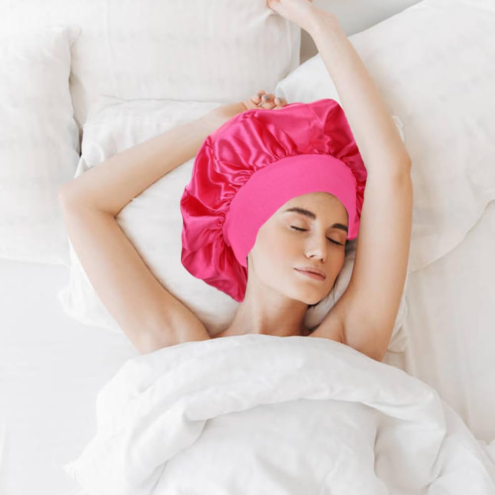 Lawie satin bonnet doubles as a shower cap to protect hair.