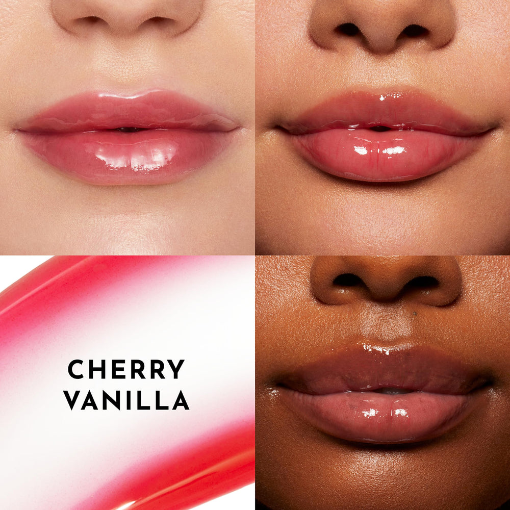 Lawless Forget the Filler cherry-vanilla shade on lips with long-lasting hydration