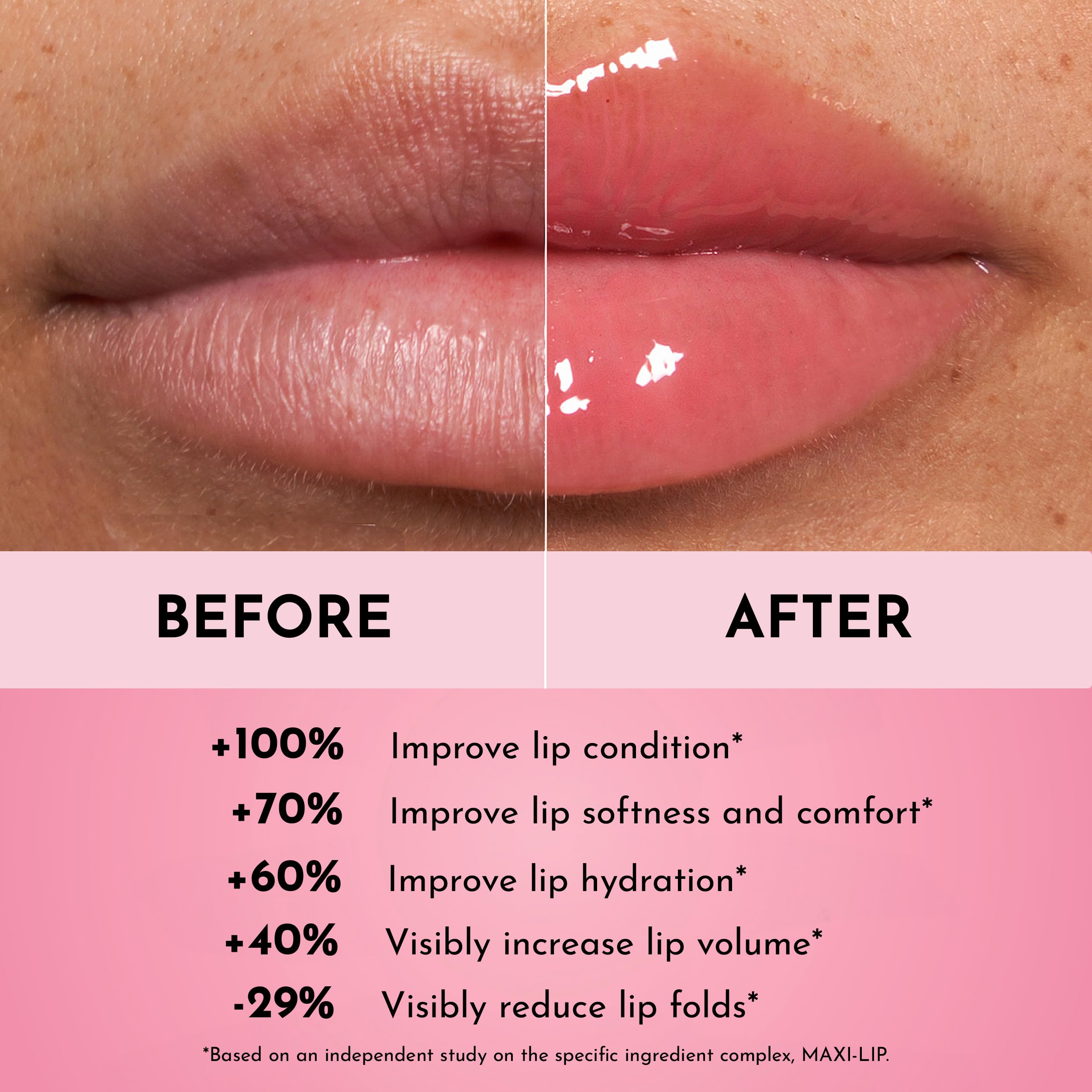 Lawless Forget The Filler Velvet Pink gloss over lip to show mirror shine and smooth surface