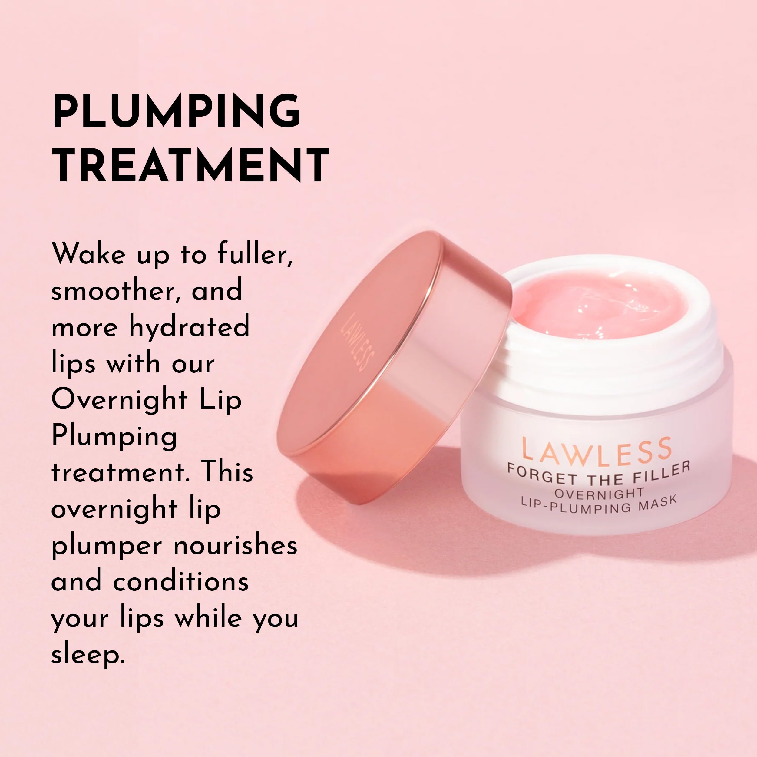 LAWLESS Forget the Filler Lip Mask Sweet Dreams lip swatch implying fullness and smoothness.