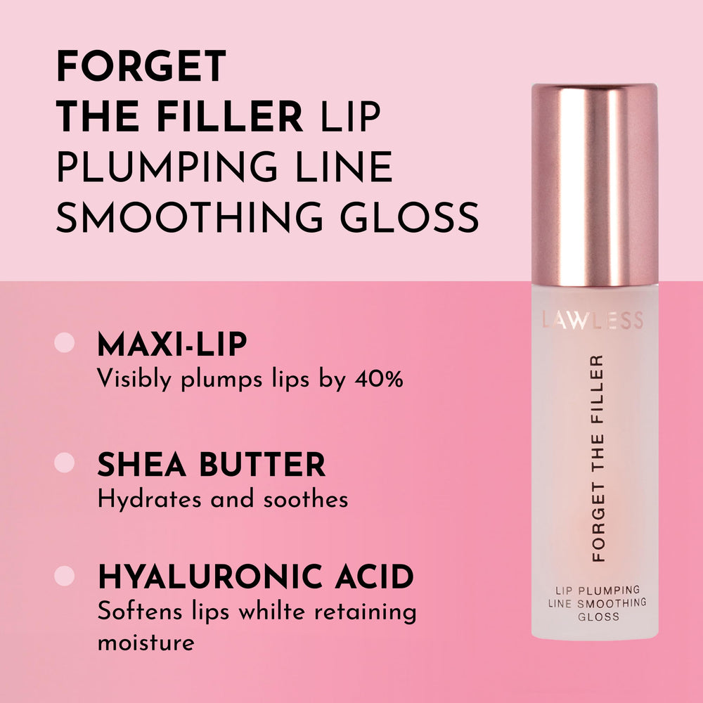 Lawless Forget The Filler Lip Plumper plush applicator highlights comfortable, precise lip coverage.