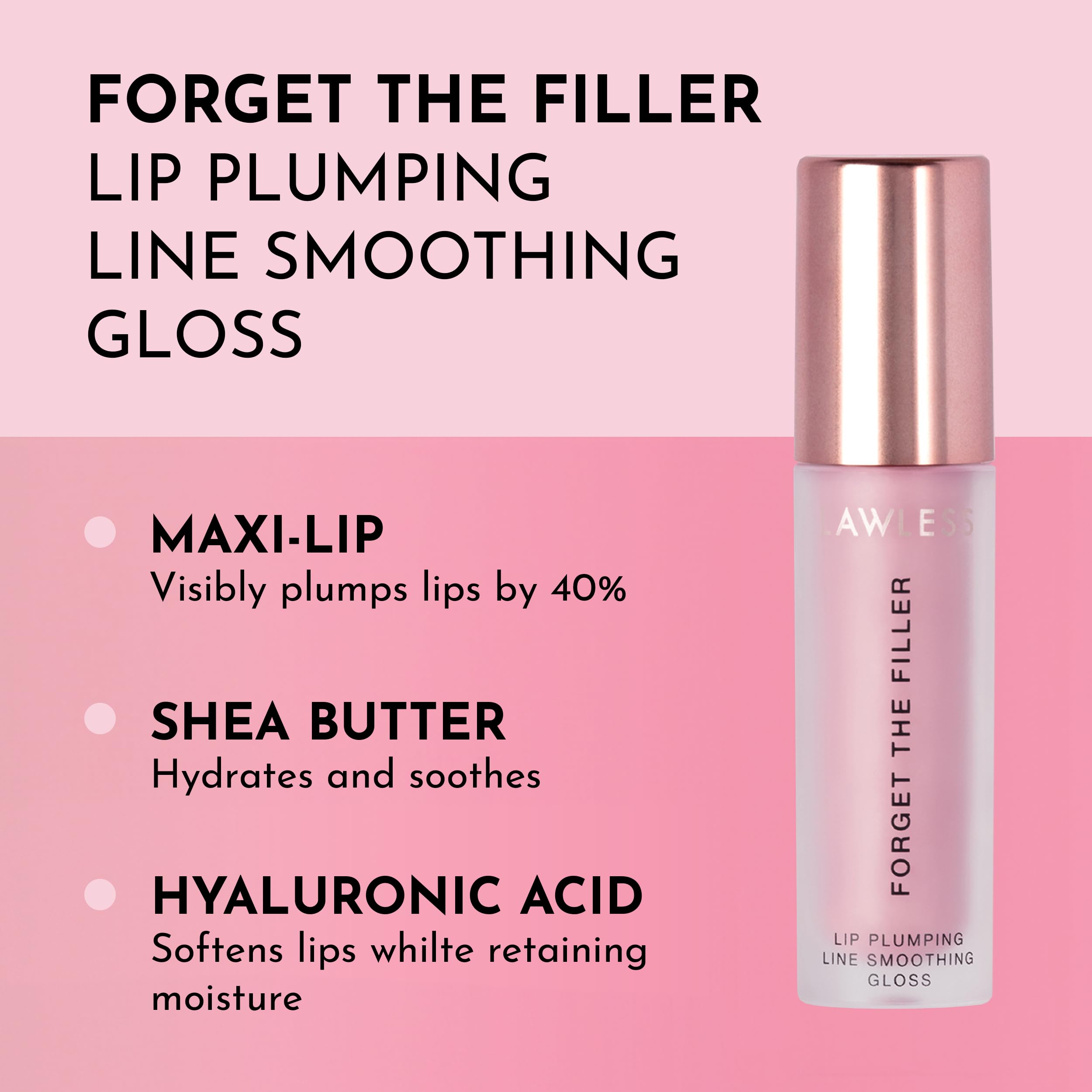 Lawless Forget The Filler lip plumper line gloss Lavender Sorbet close-up highlights gloss and hydration.