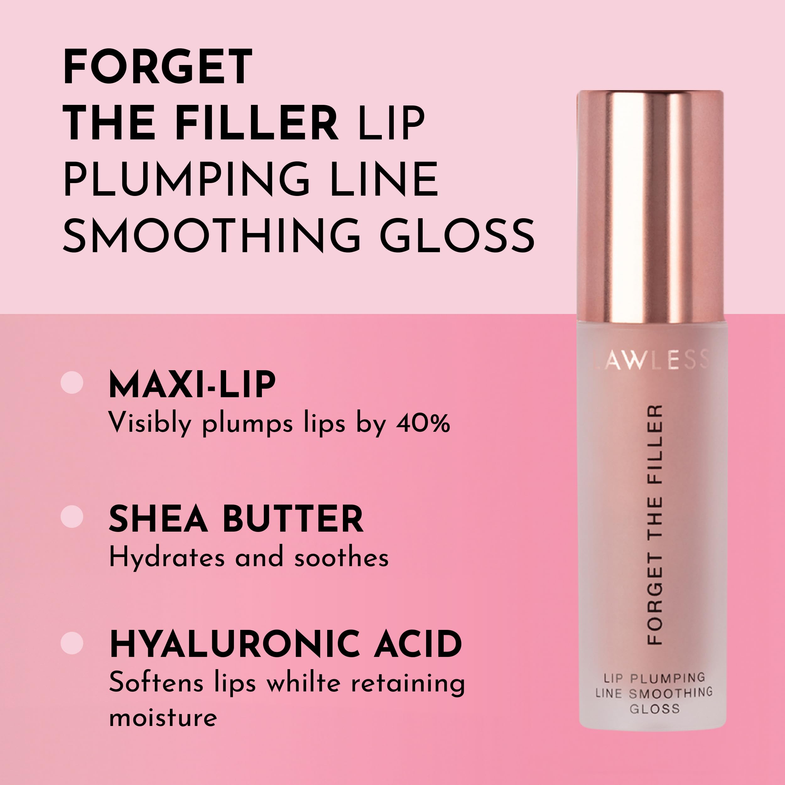 Lawless Forget The Filler Nudie Pink close-up shows hydrated, smooth lips after use.