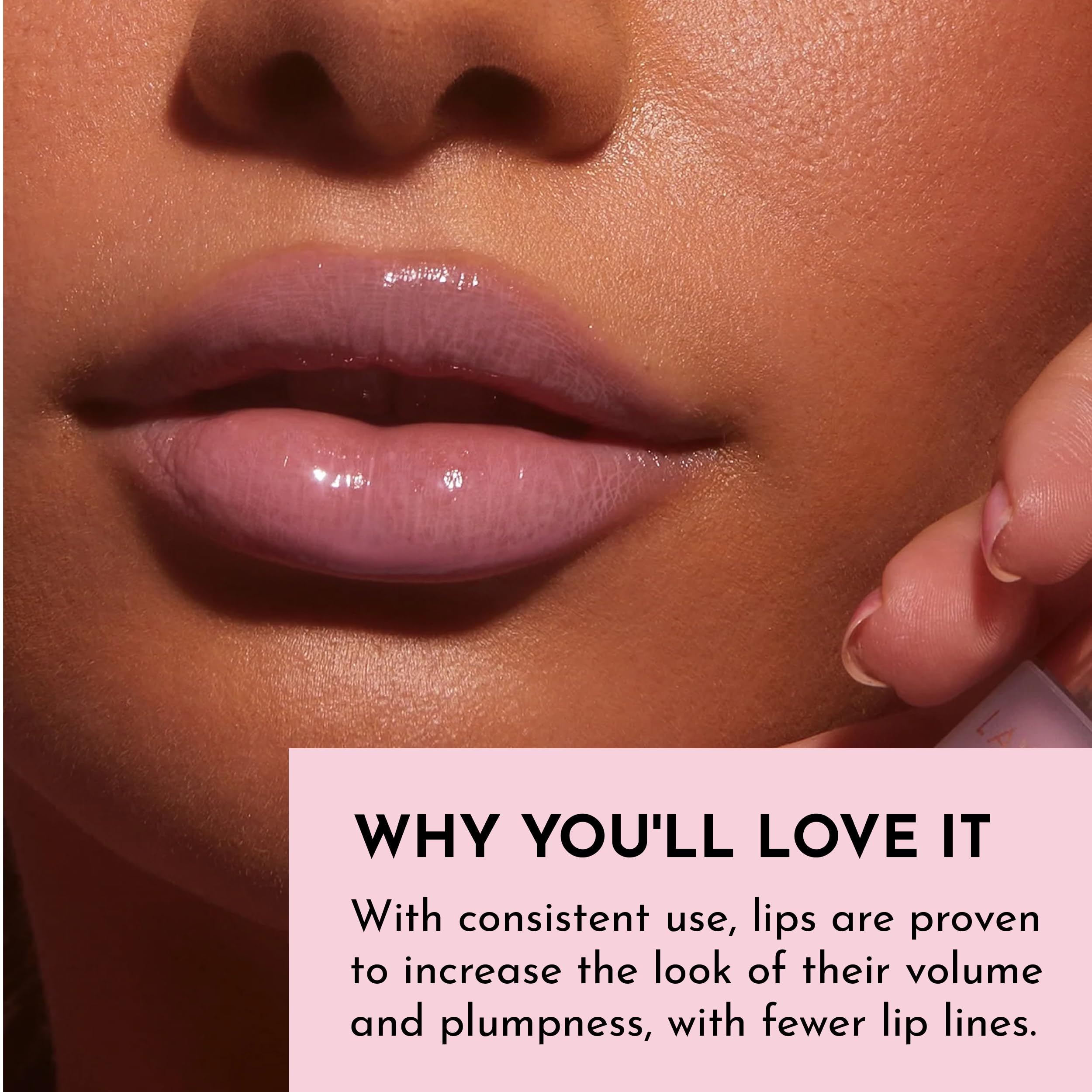 Lawless Forget The Filler lip plumper line gloss Pink close-up shows bright shine and smooth surface.