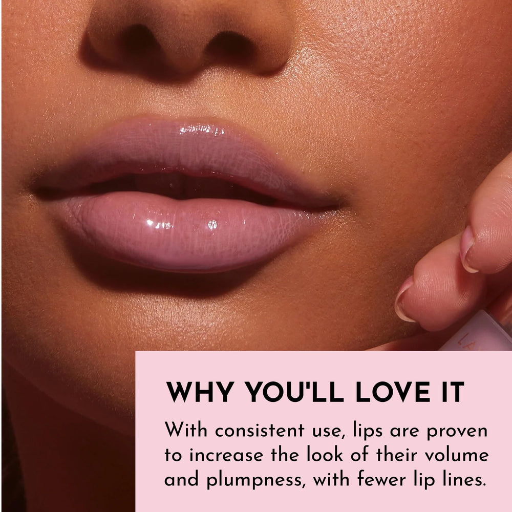 Lawless Forget The Filler lip plumper line gloss Pink close-up shows bright shine and smooth surface.