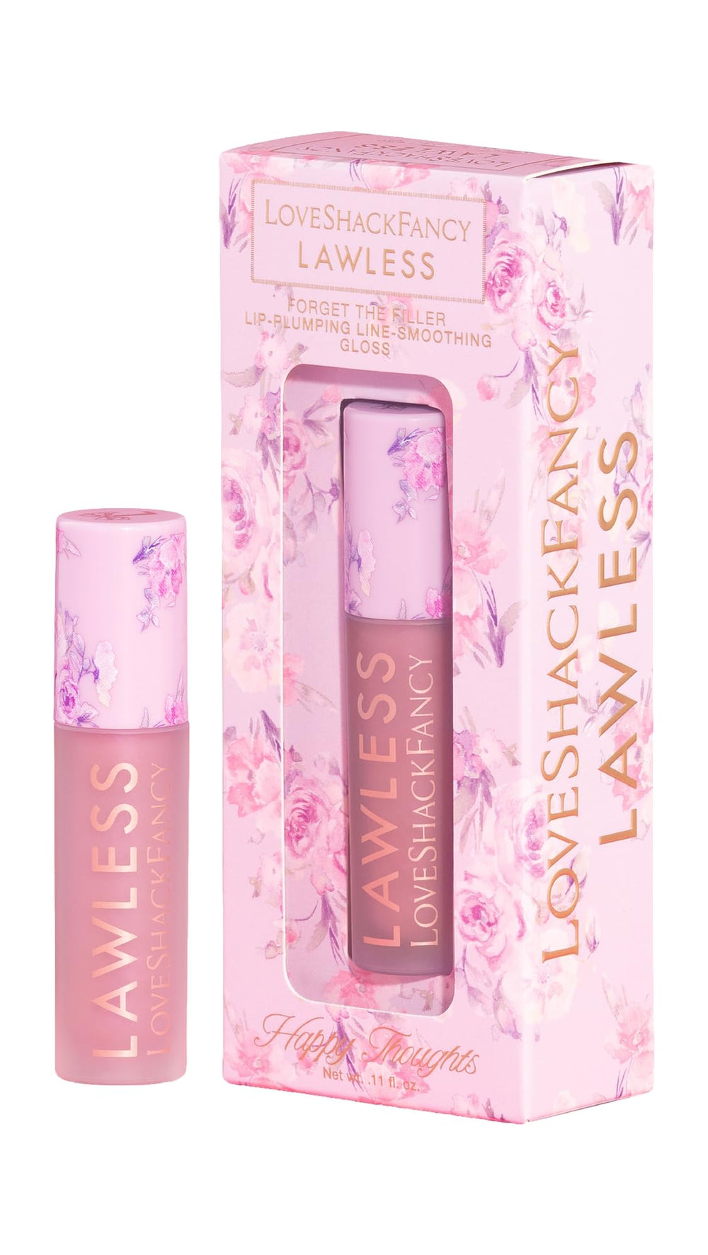 Lawless Forget The Filler gloss in Happy Thoughts pink adds radiant shine and hydration.