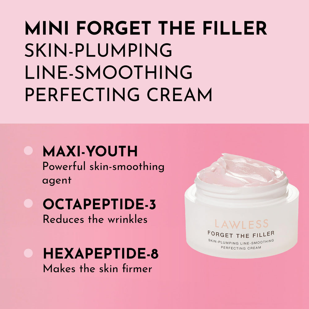 Lawless Mini Forget the Filler packaging showcases premium moisturizer in travel-friendly size.