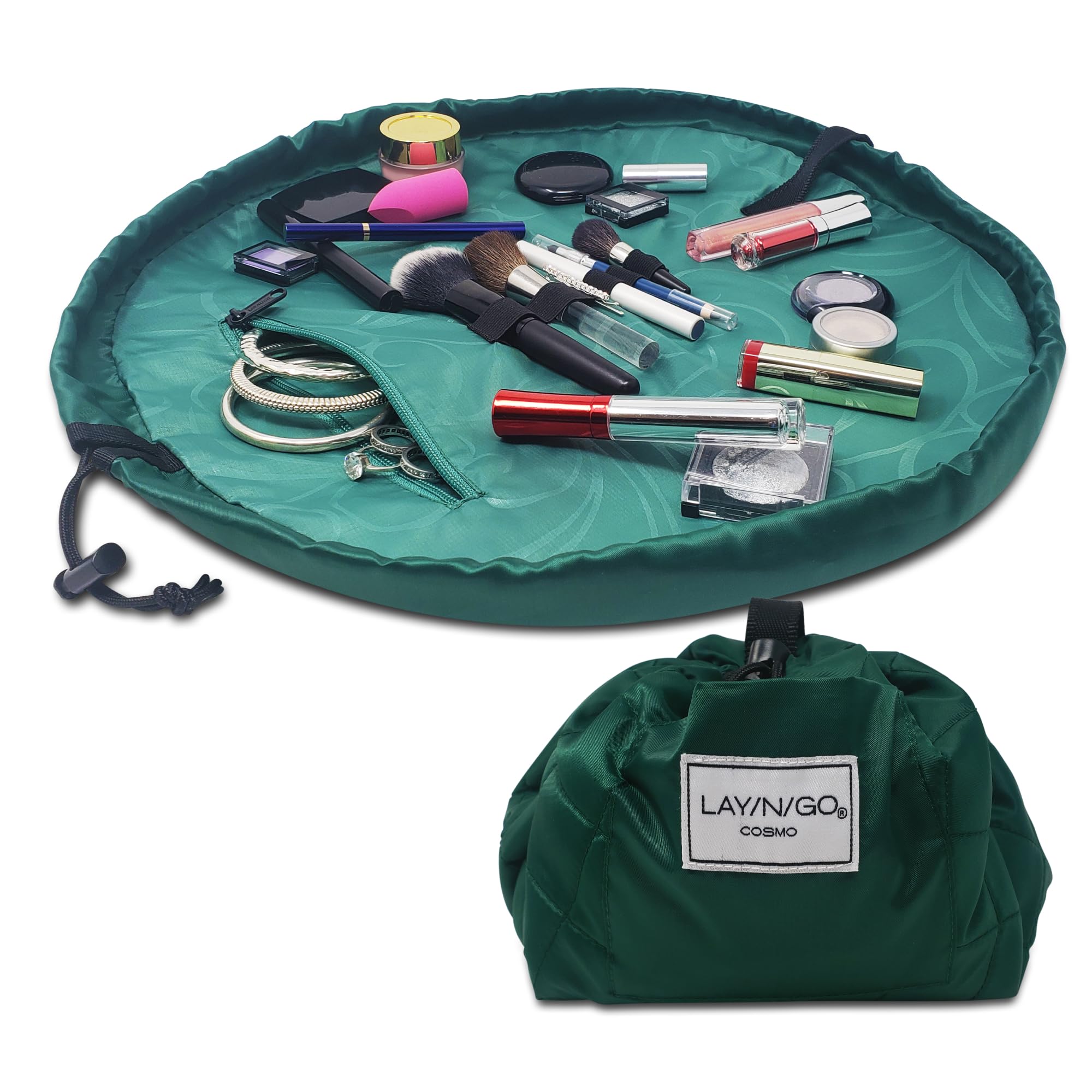 Lay-n-Go Cosmo lay-flat closed shows portable makeup organization