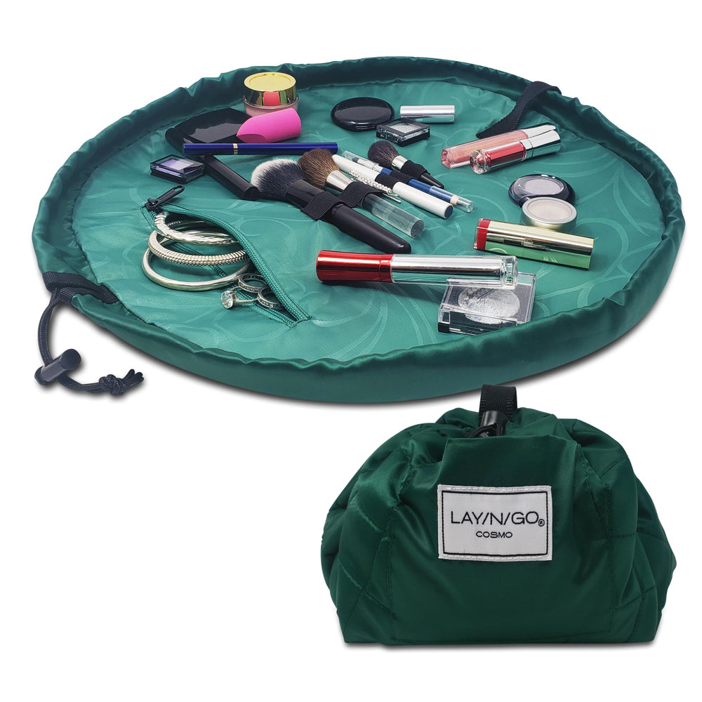 Lay-n-Go Cosmo lay-flat closed shows portable makeup organization