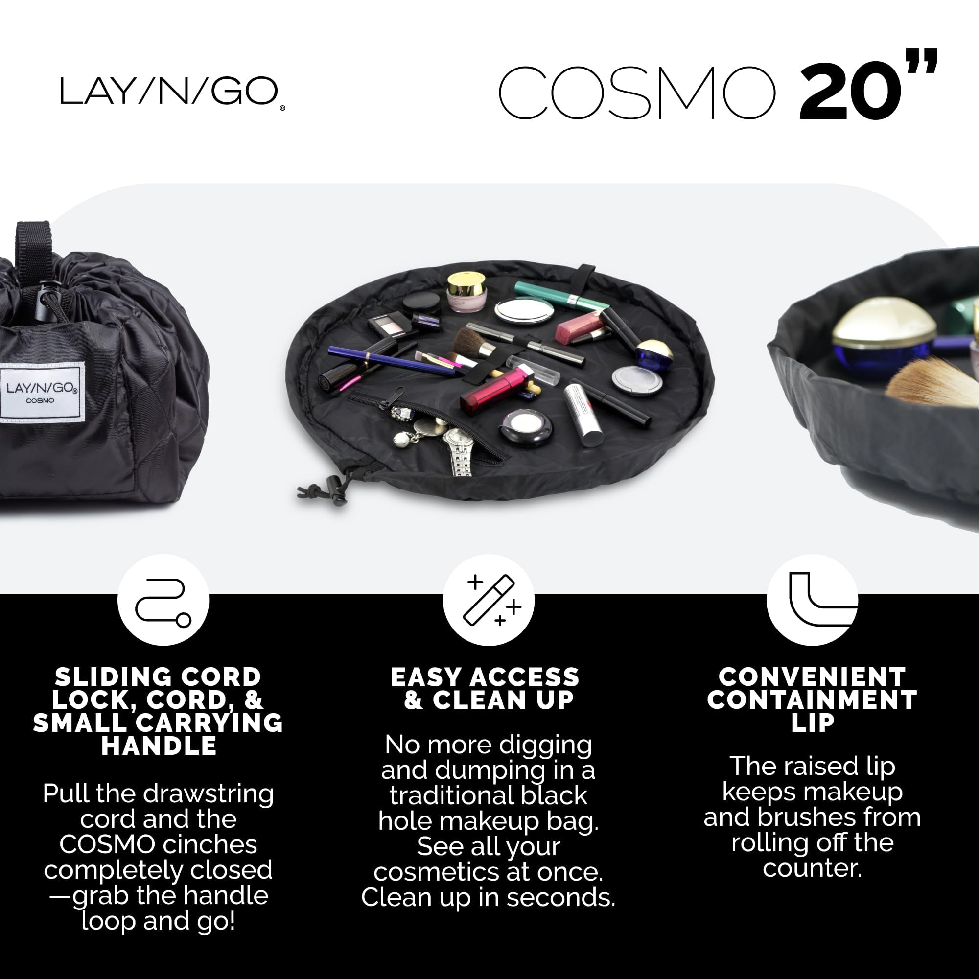 Lay-n-Go Cosmo leopard bag being wiped clean after makeup smudges