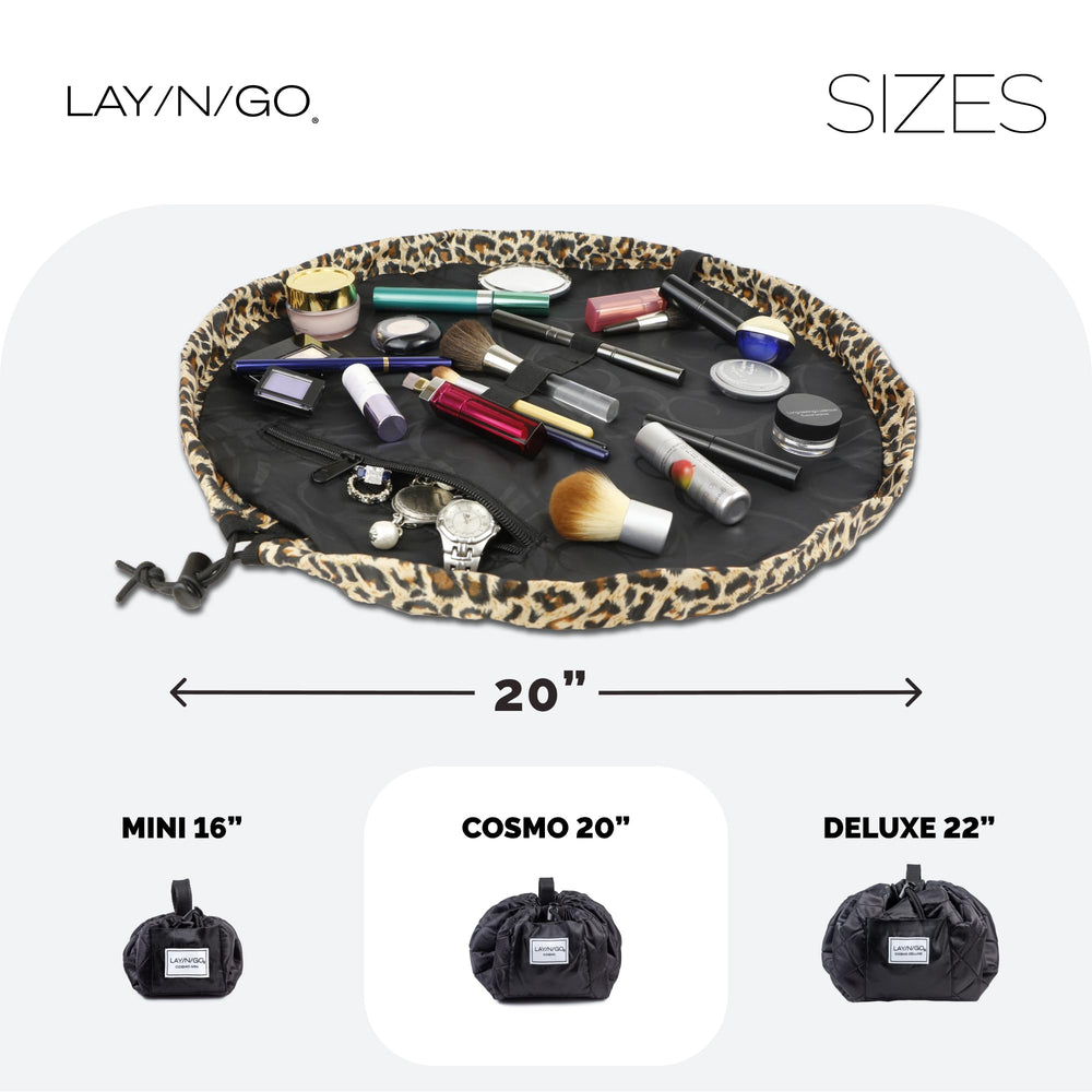 Lay-n-Go Cosmo leopard bag with brush loops and zipper pocket