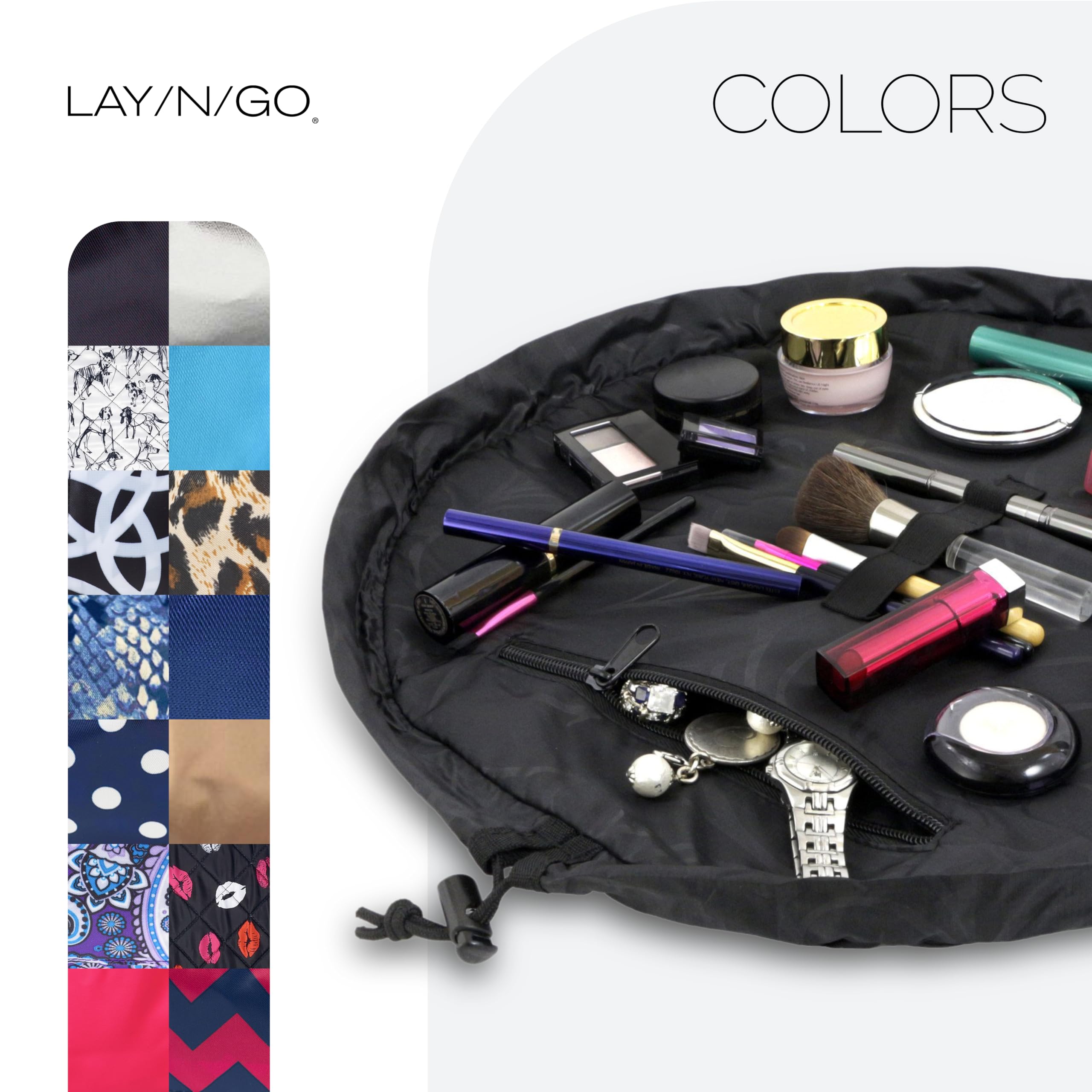 Lay-n-Go Cosmo travel-organization-ease supports tidy vanity in transit