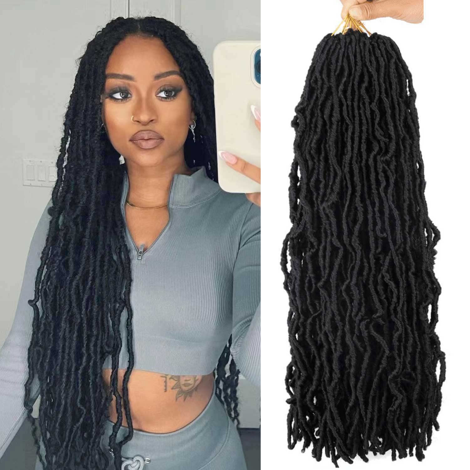Layashow 24inch soft-locs pre-looped bundle ready for easy crochet installation.