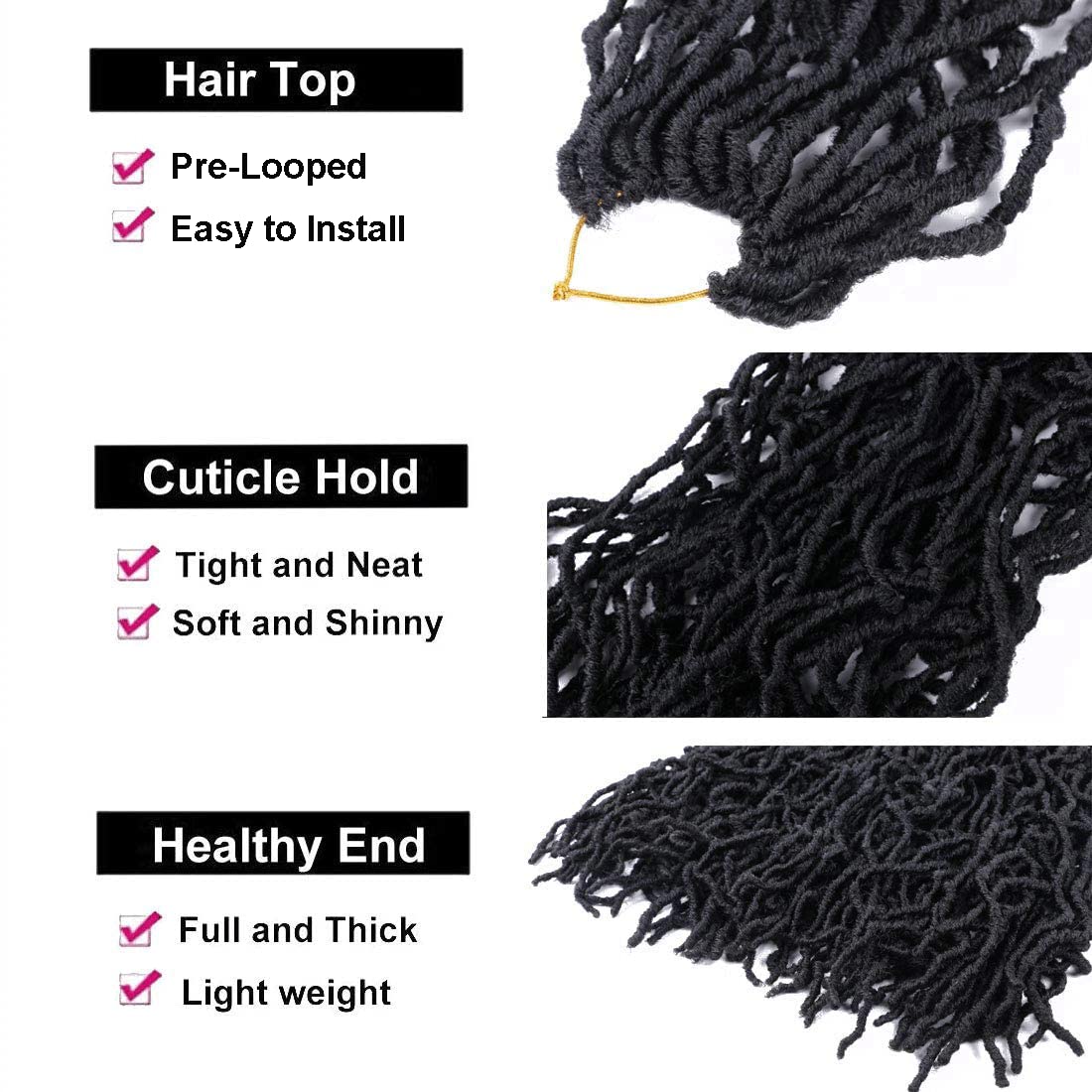 Layashow handmade soft locs close-up fiber texture, low-temp synthetic feel.