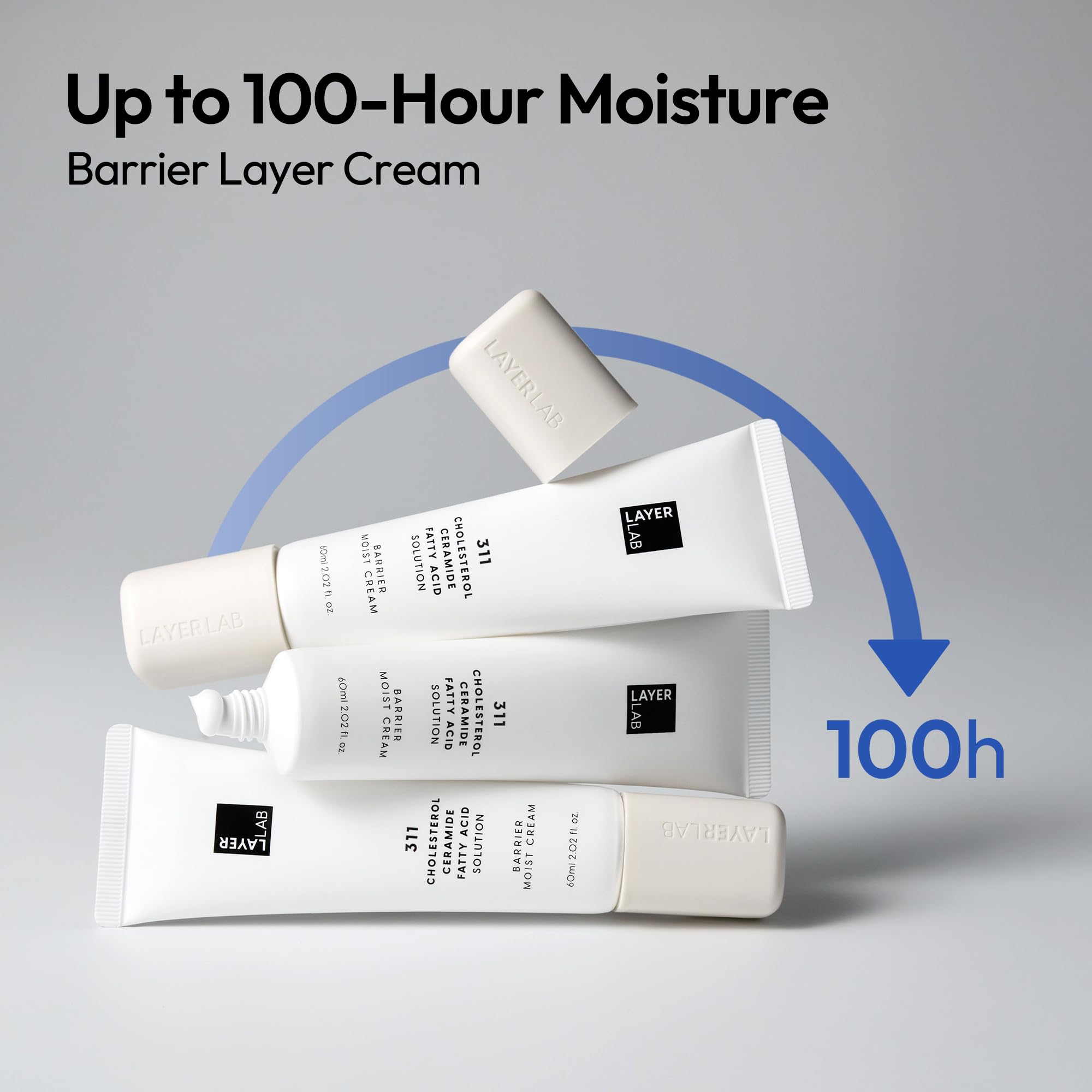 Ceramide-cholesterol-ingredients layout emphasizes the 3:1:1 barrier blend