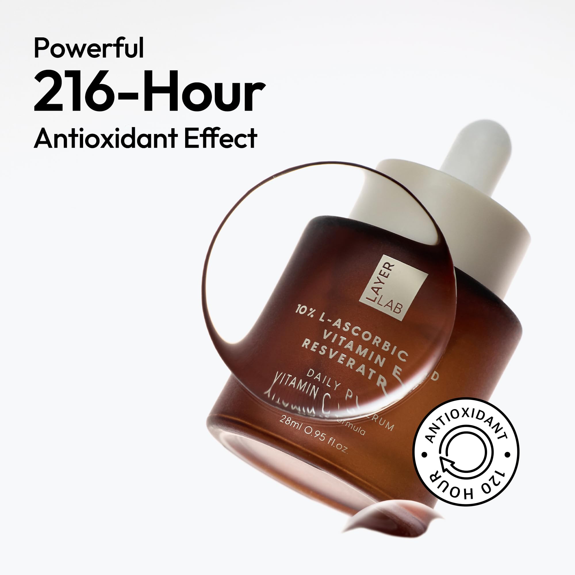 LAYERLAB serum texture close-up demonstrates lightweight, non-sticky hydration.