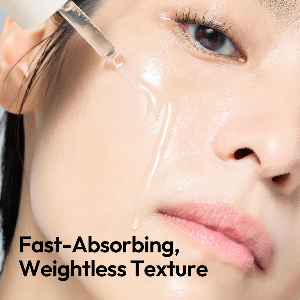 LAYERLAB serum texture close-up demonstrates lightweight, non-sticky hydration.