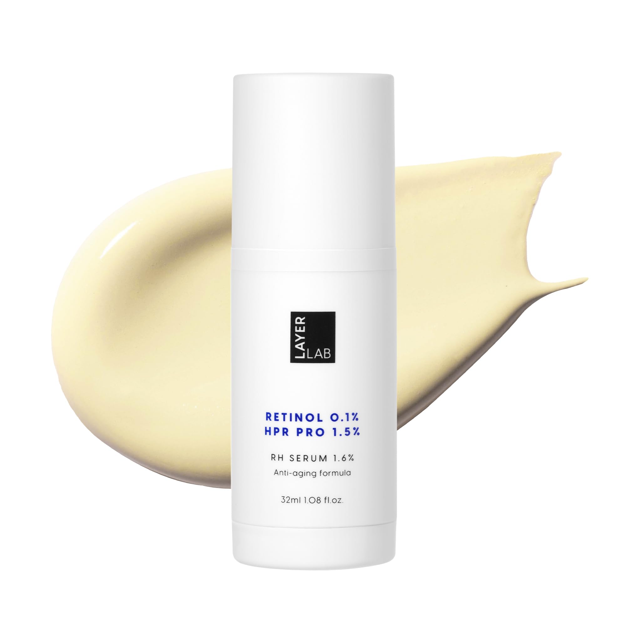 LAYERLAB Triple Retinoid 1.6% Serum bottle for night renewal and smoother skin.