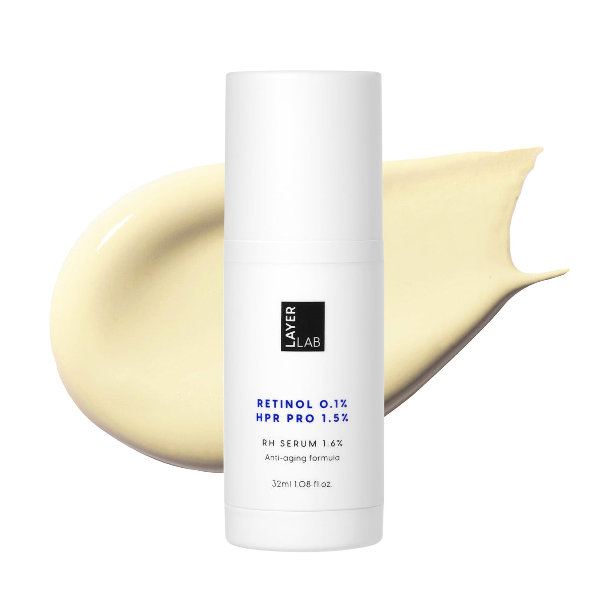 LAYERLAB Triple Retinoid 1.6% Serum bottle for night renewal and smoother skin.