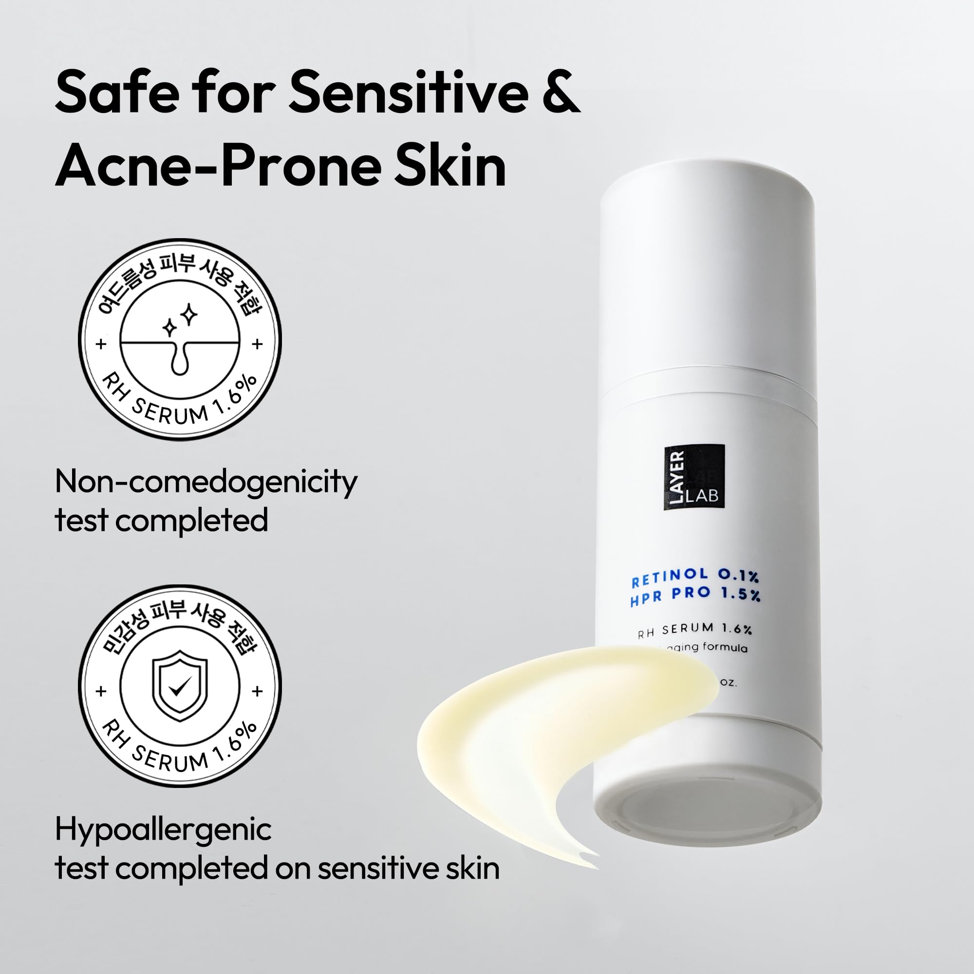 LAYERLAB serum on skin surface suggesting refined pores and even texture.