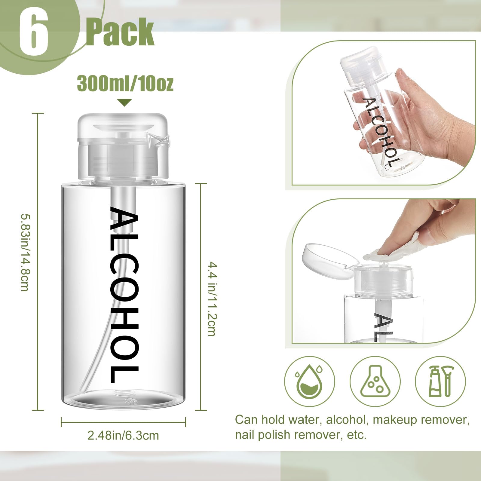Layhit alcohol pump bottle black back view, showcasing durable, reusable design.