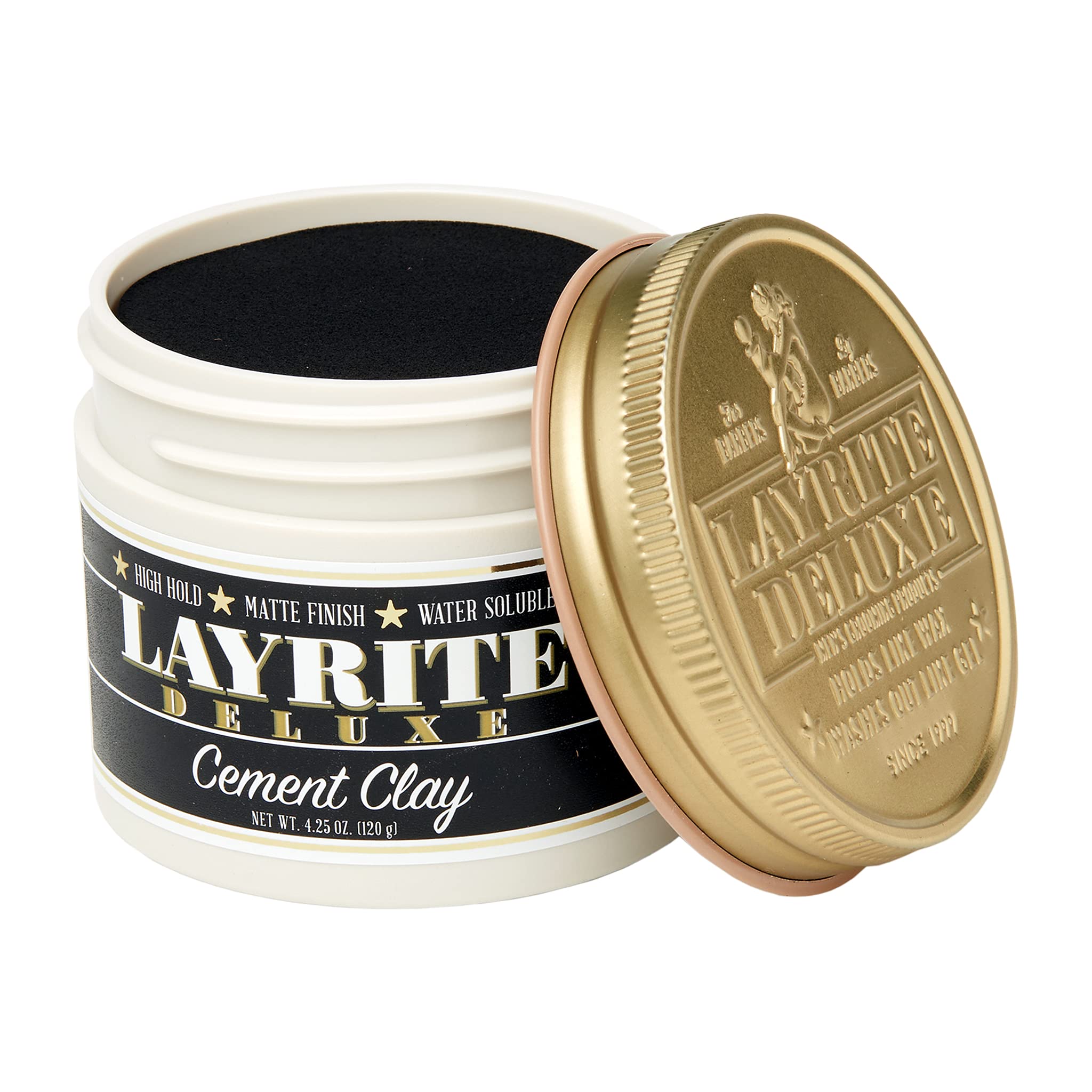 Layrite Cement Hair Clay applied to styled hair for thickness and definition.