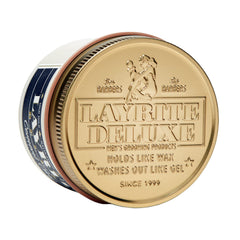 Layrite Cement Hair Clay packaging and swatch showing compact jar and easy application.