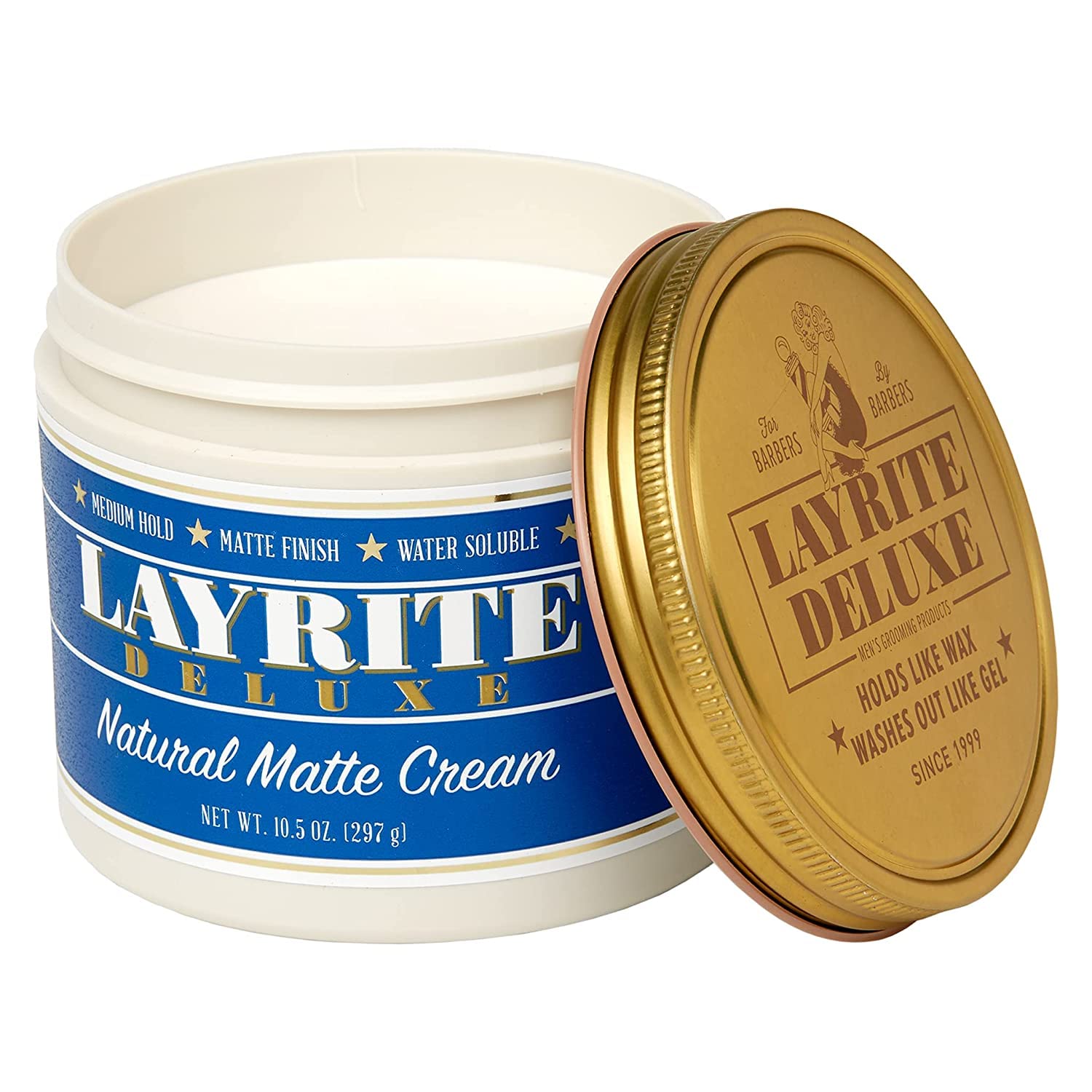 Layrite Natural Matte Cream applied to wet hair for soft, pliable texture.