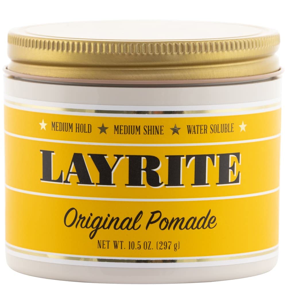 Layrite Original Pomade jar closeup showing easy wash-off and clean feel