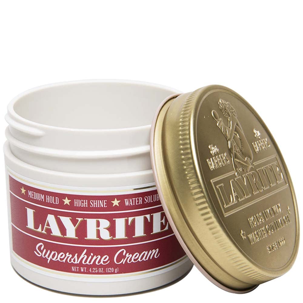 Layrite Supershine Cream hair styling application showing sleek, polished finish.