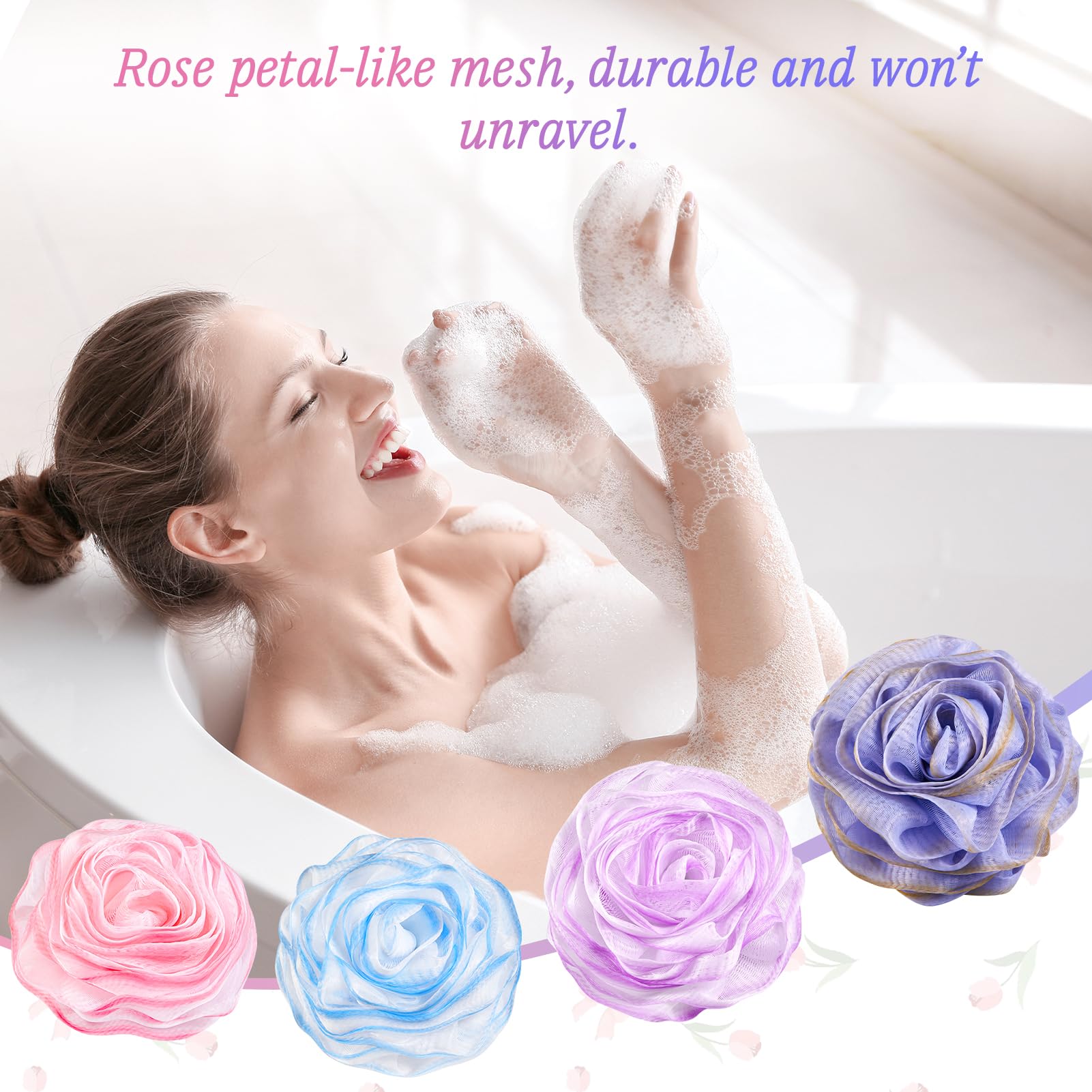 LAYUKI bath loofah set 4-pieces enables versatile gifts and shared routines