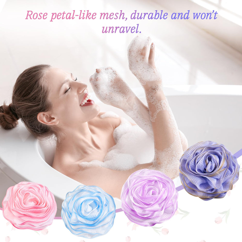LAYUKI bath loofah set 4-pieces enables versatile gifts and shared routines