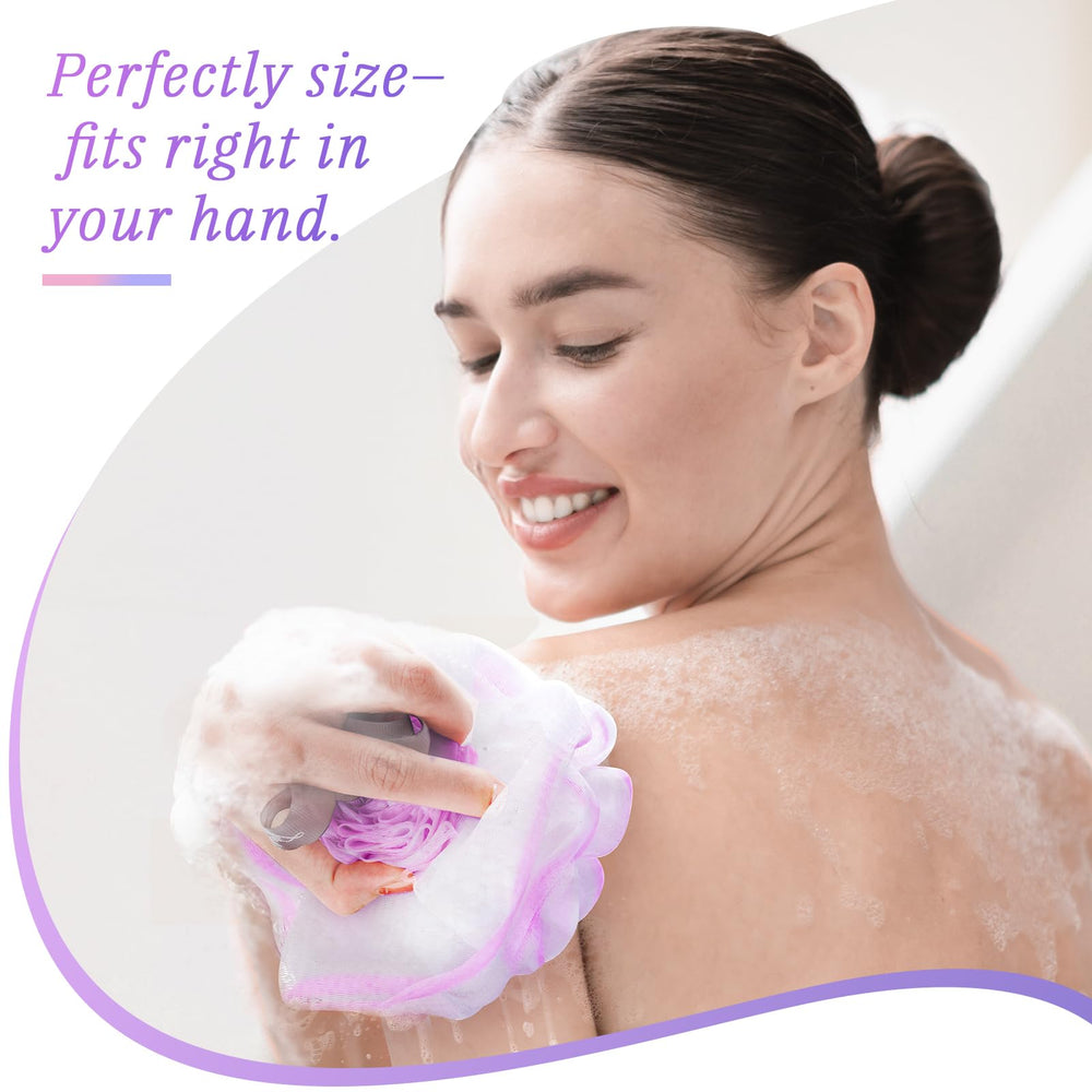 LAYUKI durable-knit-design loofah lasts through many showers with steady foam