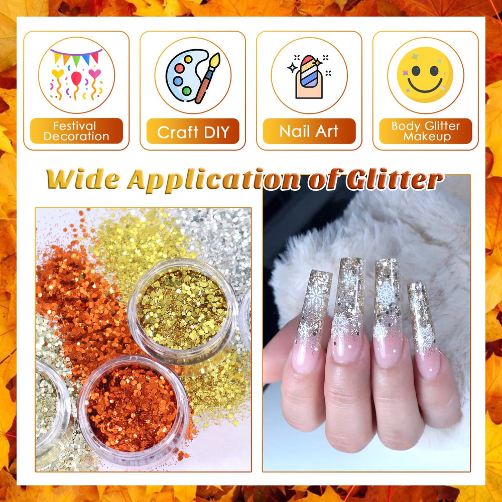 Laza Autumn Nail Glitter applied on natural nails for autumn shimmer