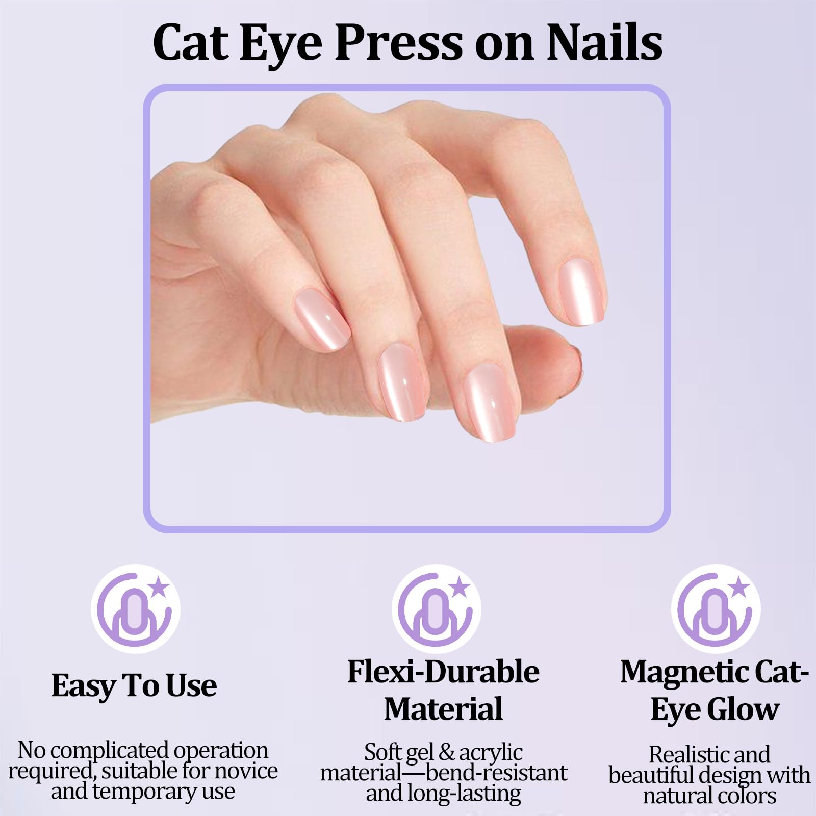 laza cat-eye press-on nails seven colors close-up 3d shimmer