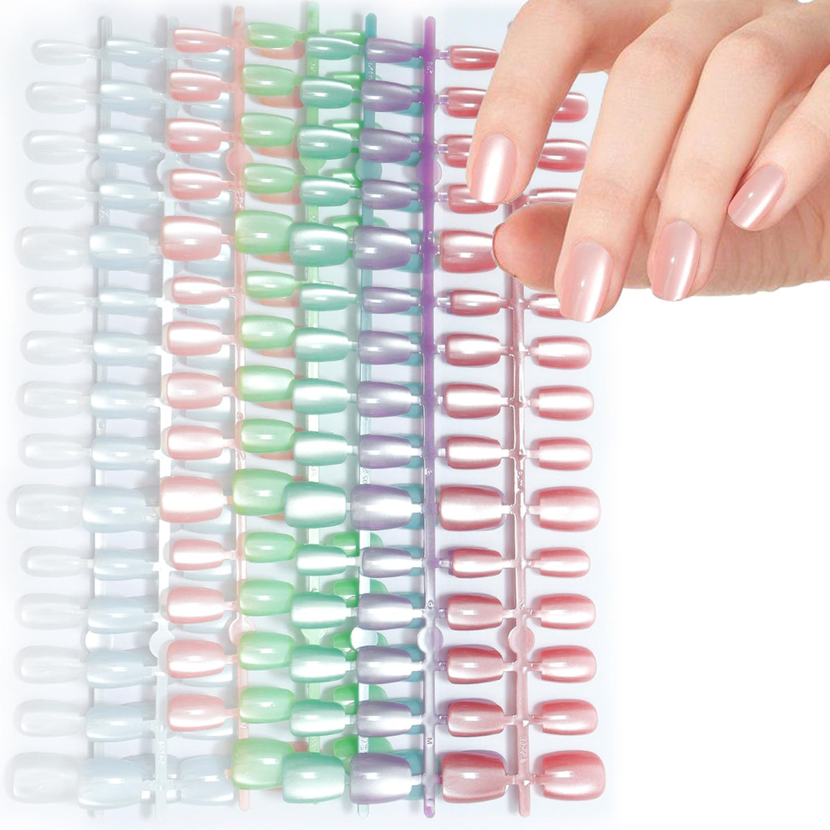 laza cat-eye press-on nails wide view seven color options for versatile styling