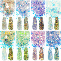 Laza mermaid makeup glitter powder adds glow to lids and skin.
