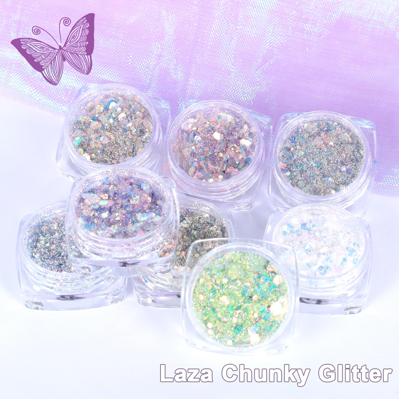 Laza nail glitter application step image shows easy at-home nail art.