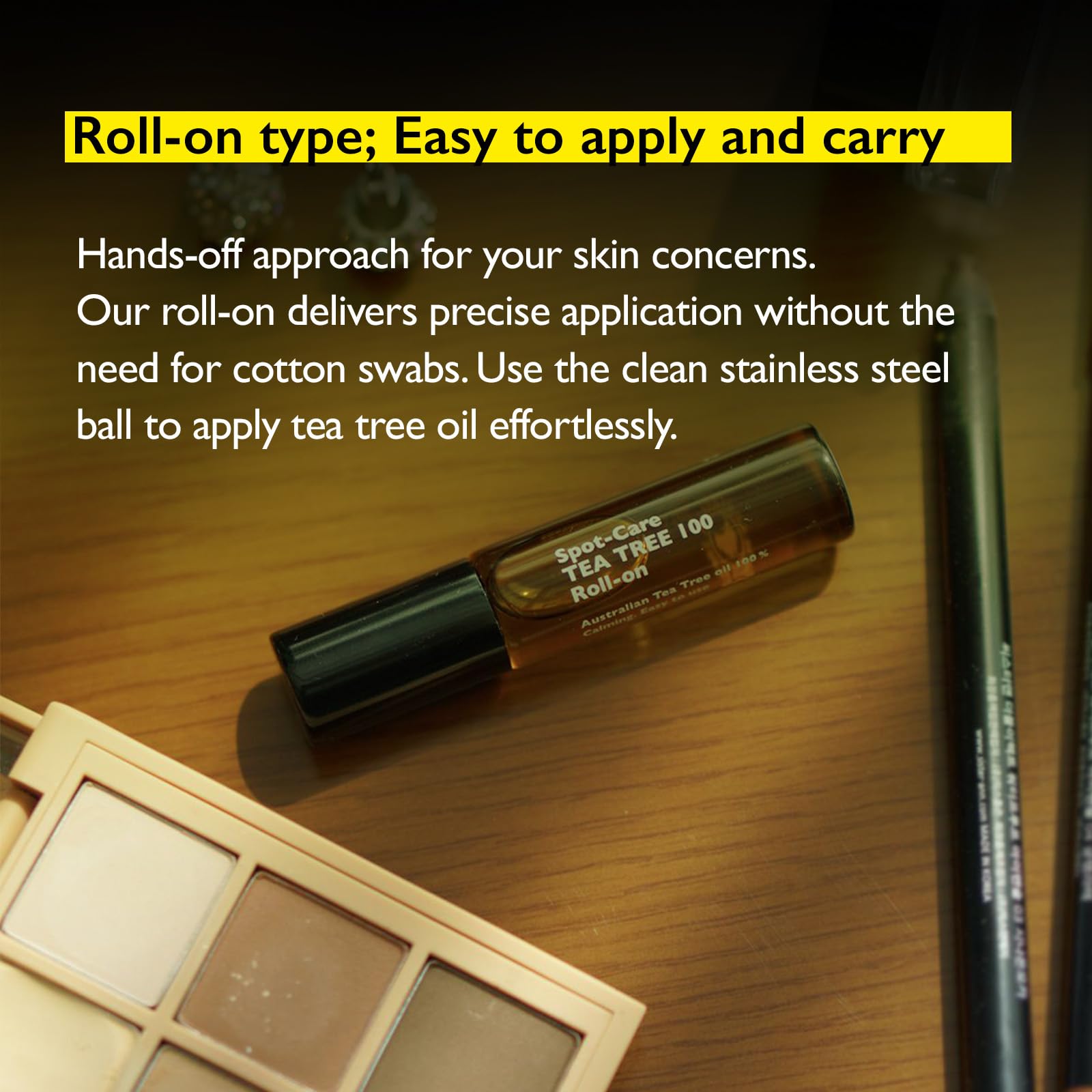 Lazy Society Tea Tree Roll-On with stainless steel ball for precise application.