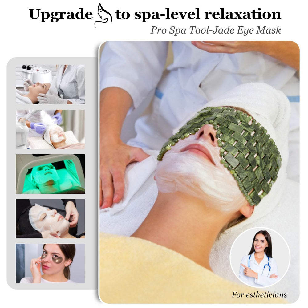 LazyGa Jade Eye Mask cooling therapy on the face demonstrates soothing, refreshed eyes.