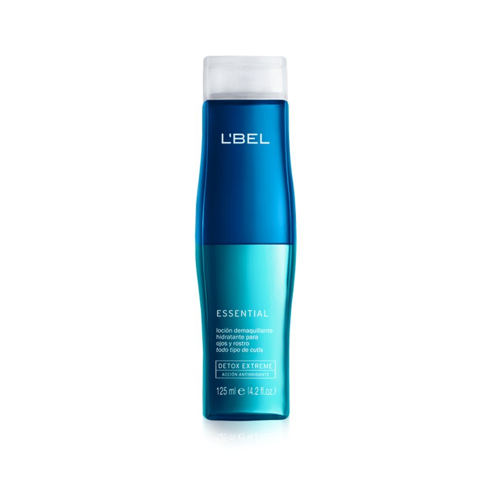 L'Bel Essential eye makeup remover bottle closeup for gentle cleansing on all skin types