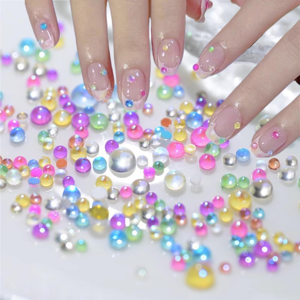 LBPEPAMZ 200Pcs half-round glass nail charms for easy DIY nail art.