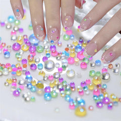 LBPEPAMZ 200Pcs half-round glass nail charms for easy DIY nail art.
