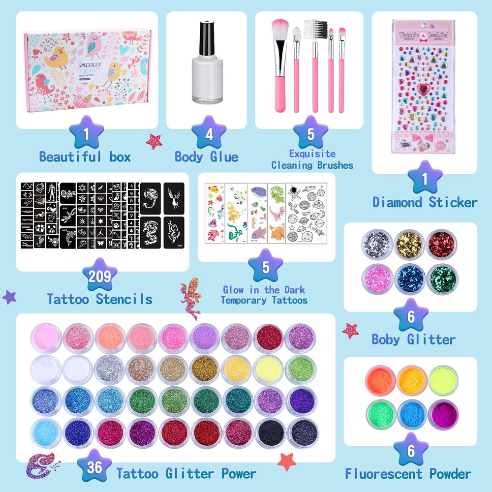 LCDGTJ diamond sticker and glow tattoos for festive accents