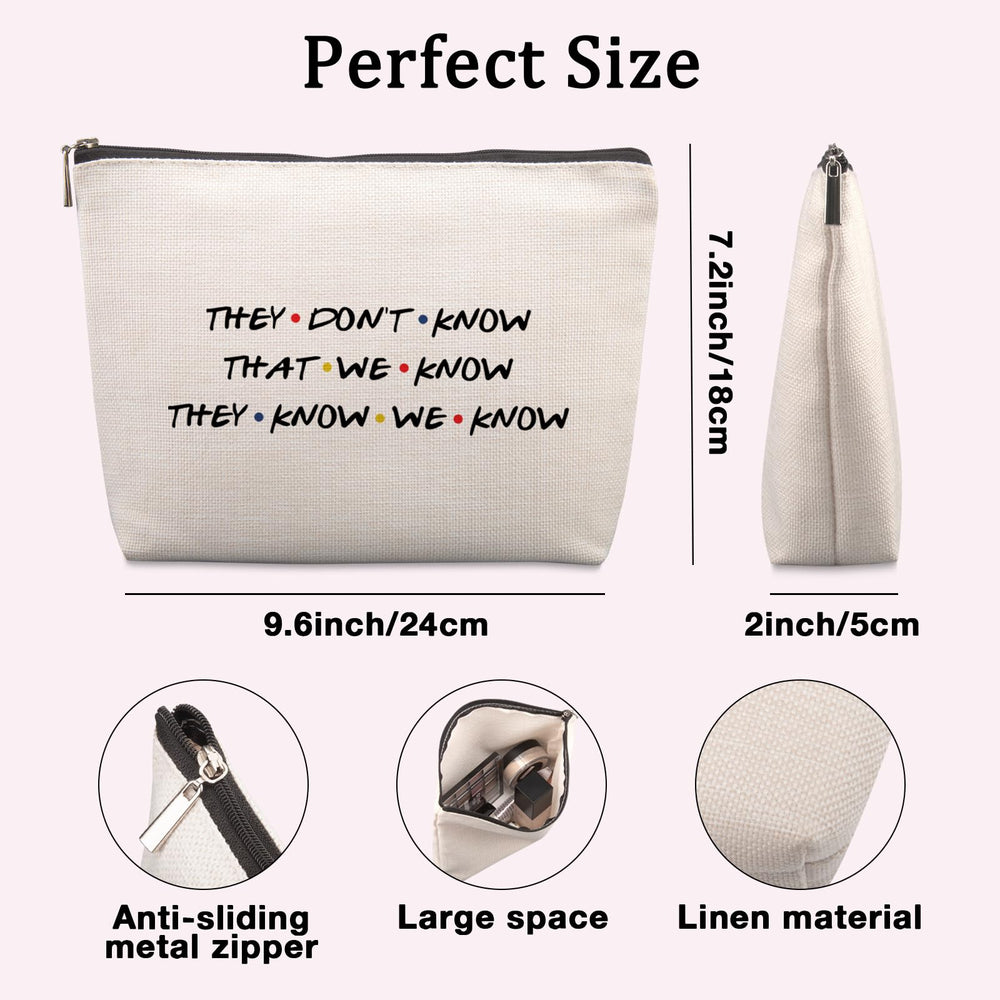 Lcoanriut Friends cosmetic bag in hand, portable travel organizer.