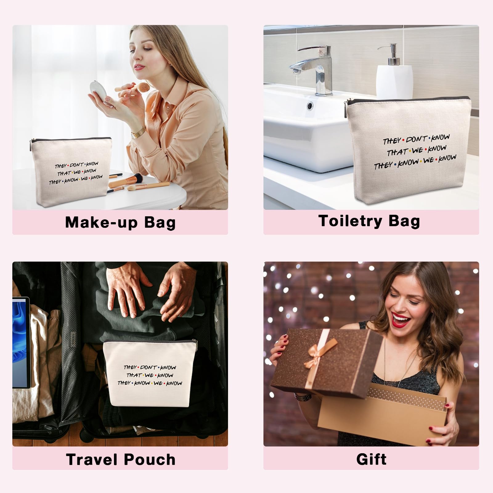 Lcoanriut Friends cosmetic bag open contents, fits lipsticks, brushes, wipes.