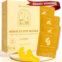 LE GUSHE Gold Under Eye Patches close-up showing cooling depuffing action under the eyes