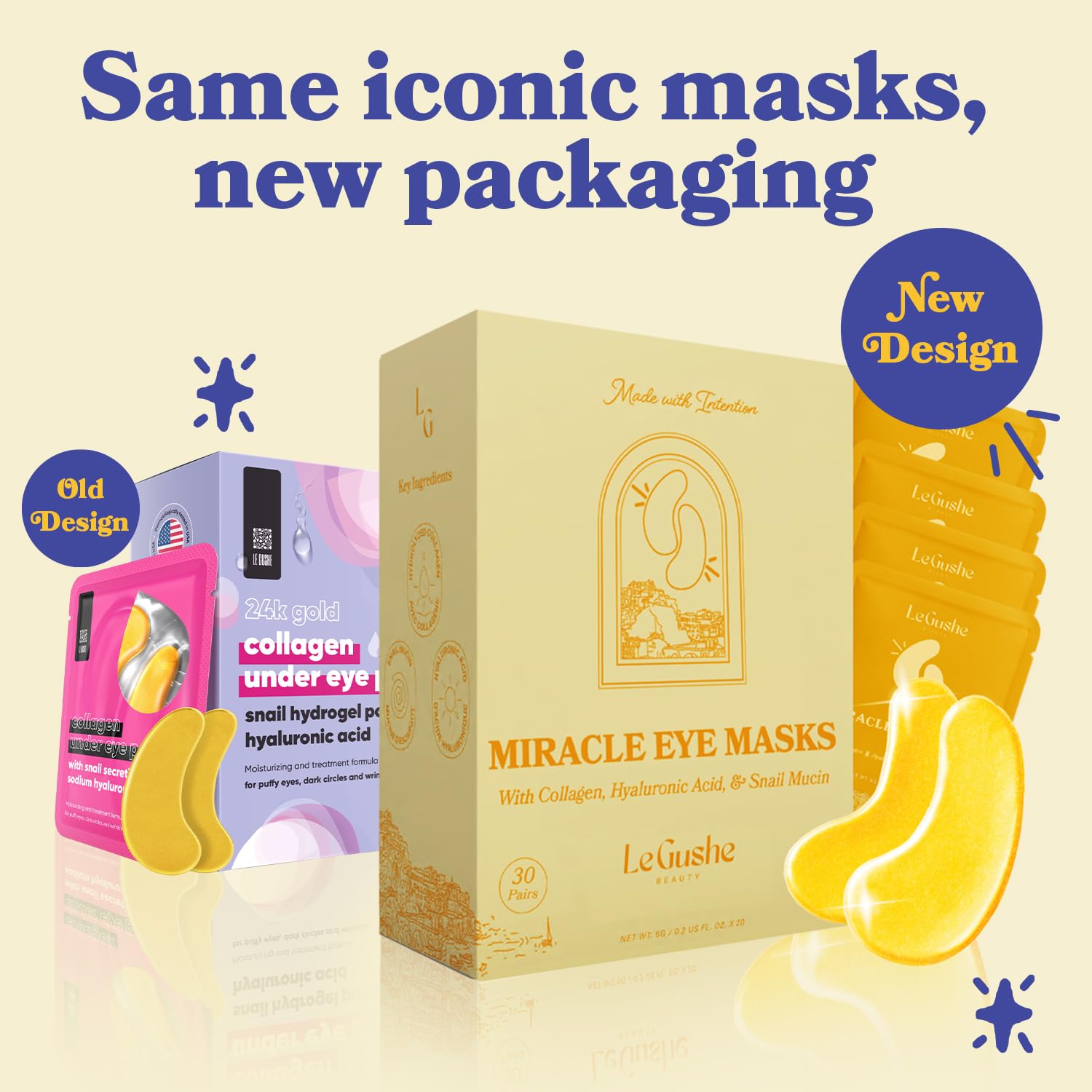 LE GUSHE Gold Under Eye Patches 30 pack for durable use